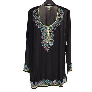 Black Beaded Embellished Tunic Top